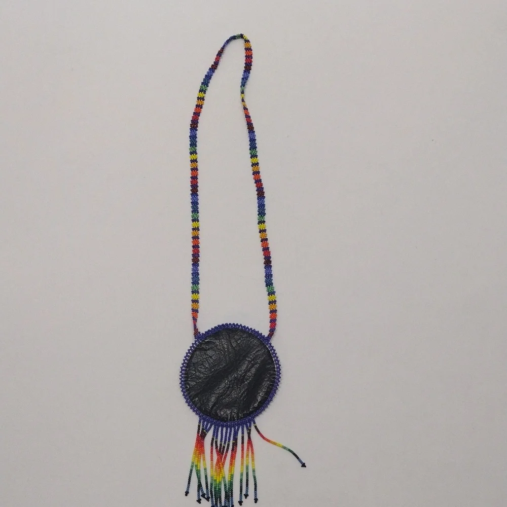 Beaded Pouch Pocket Necklace Colorful Sun - Picture 4 of 8